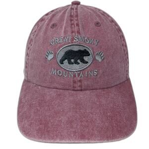 Newhattan Great Smoky Mountains Red Baseball Cap Hat One Size Bear Strapback